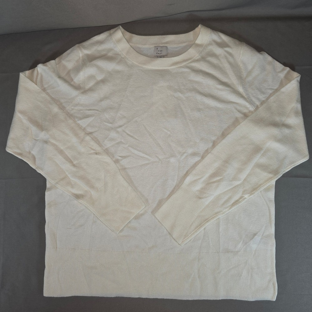 A New Day Womens Cream Cashmere-Like Crewneck Sweater XL PID-355XR7